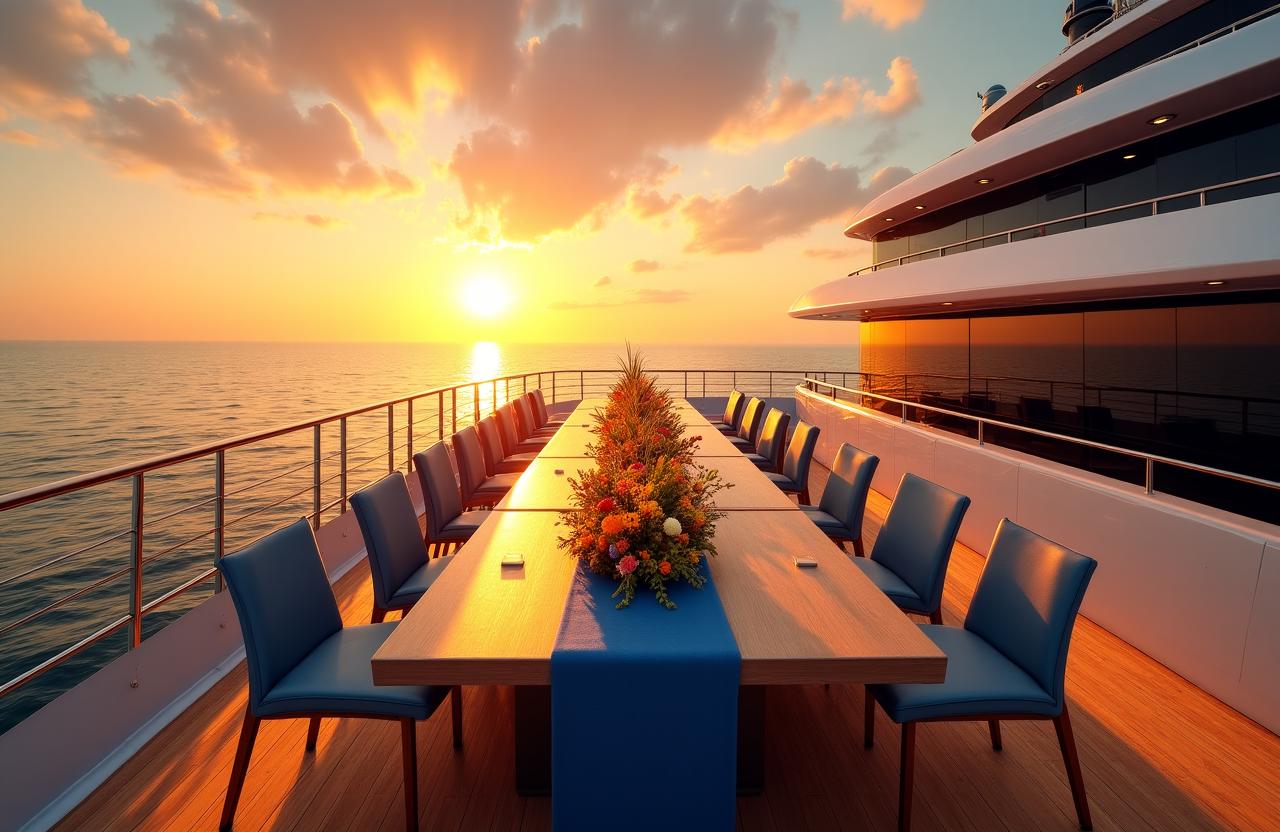 Superyacht dining table adorned with 2024 floral trends